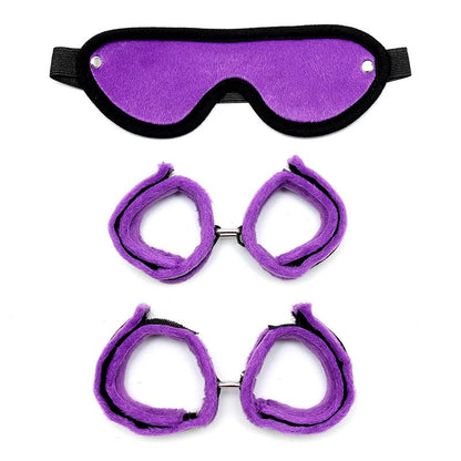 Rimba Bondage Play Handcuffs Foot Cuffs and Mask Purple