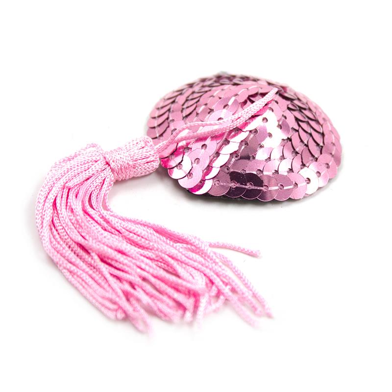 Self Adhesive Heart Sequin Nipple Cover with Tassel Pink