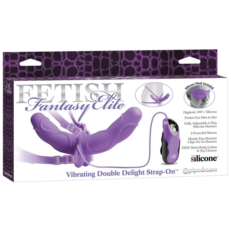 Fetish Fantasy Elite Vibrating Double Delight Strap On Purple