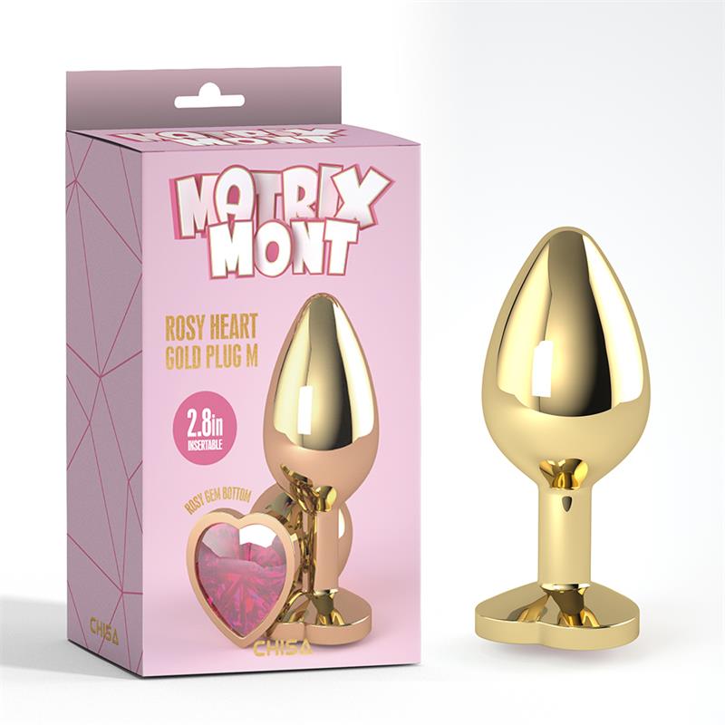 Rosy Heart Golden Anal Plug with Jewel Size M