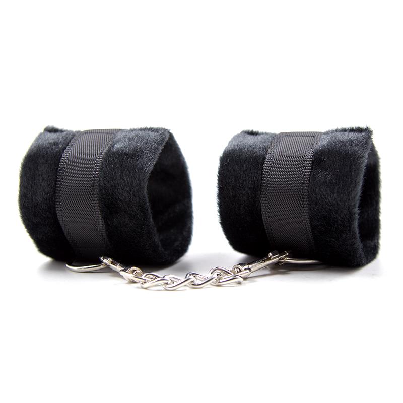 Handcuffs with Velcro with Long Fur Black