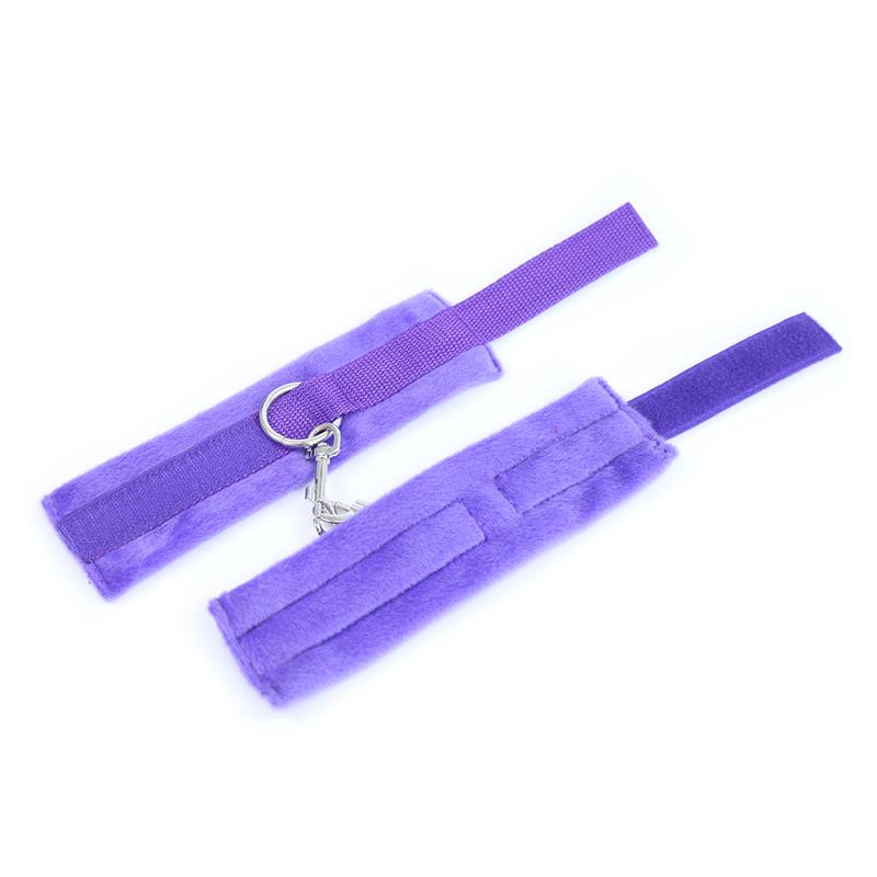 Handcuffs with Velcro with Long Fur Purple