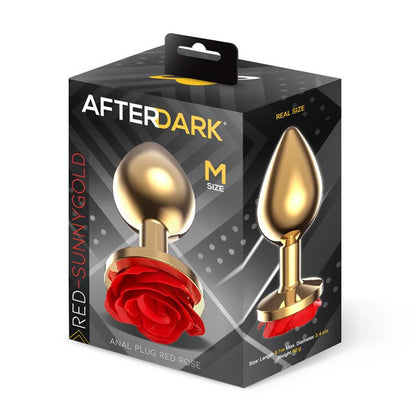 Golden Metal Anal Plug with Red Rose Base Size M