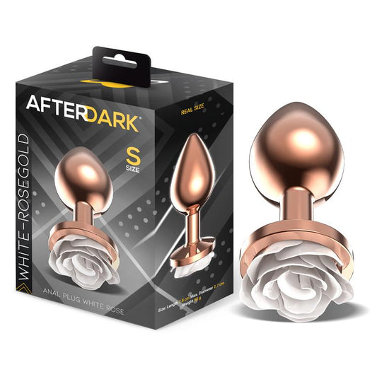 Rosegold Metal Anal Plug with White Rose Base Size S