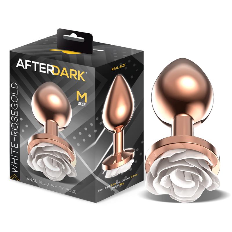 Rosegold Metal Anal Plug with White Rose Base Size M