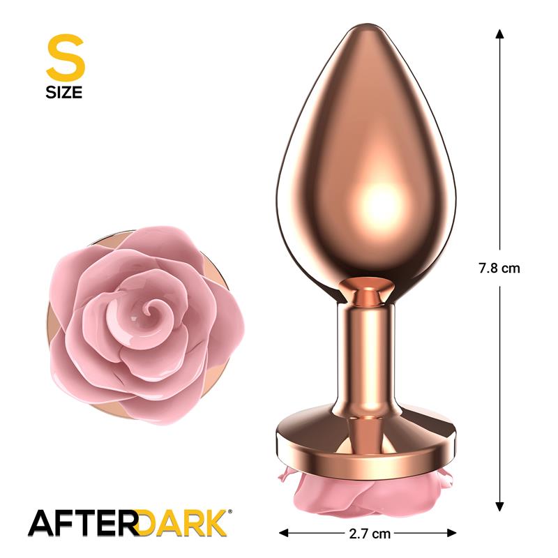 Rosegold Metal Anal Plug with Pink Rose Base Size S